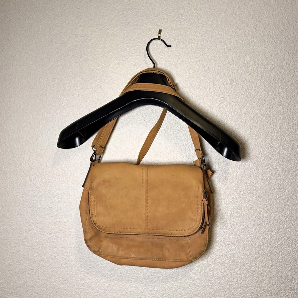 Brentwood Tan Faux Leather Shoulder Bag Zip Closure Adjustable Strap Solid